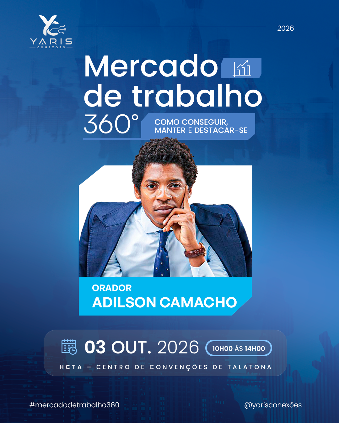 Banner oficial do orador Adilson Camacho — Mercado de Trabalho 360°
