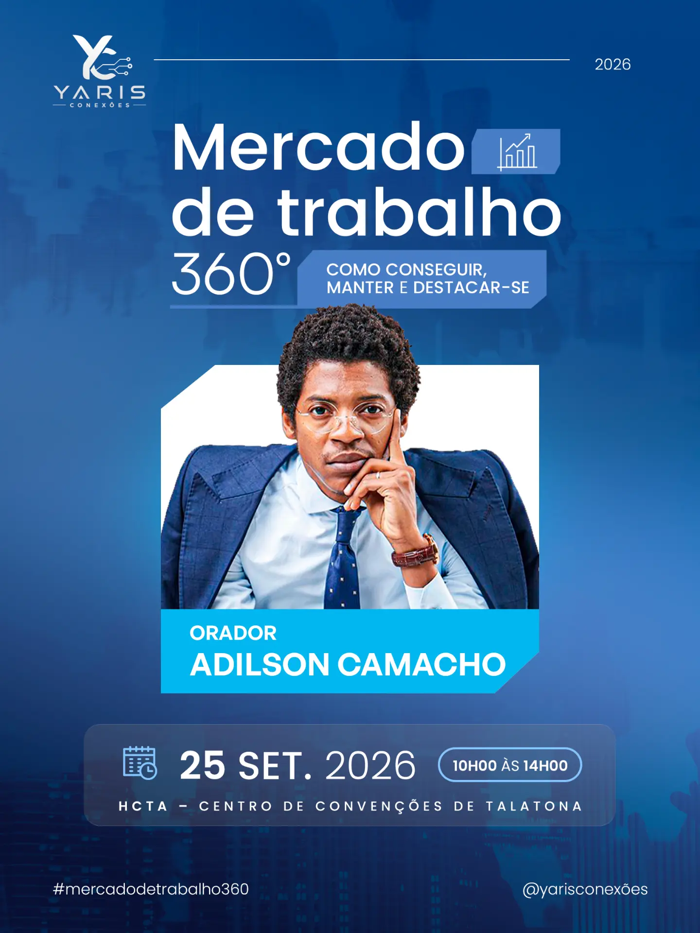 Banner oficial do orador Adilson Camacho — Mercado de Trabalho 360°
